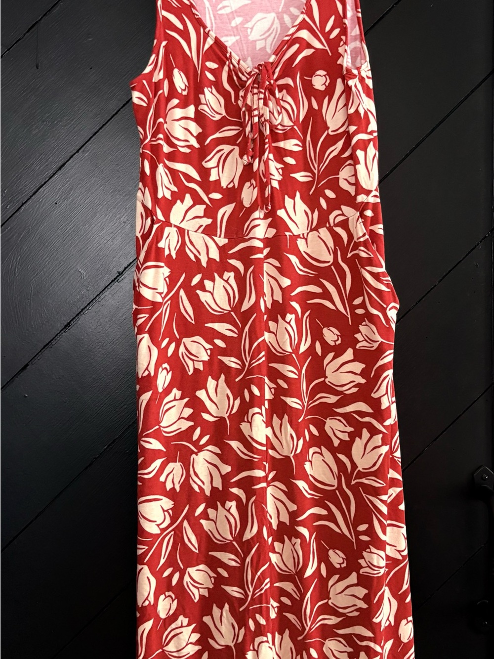 Red Floral Tie-Front Sleeveless Maxi Dress